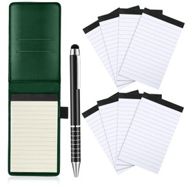 Outus 10 Pcs Mini Pocket Notepad Holder Set Included Mini Pocket Notepad Holder with 50 Lined Sheets, Metal Pen, 8 Pcs 3 x 5 Inch Memo Book Refills, 30 Lined Paper Per Note Pad (Green)
