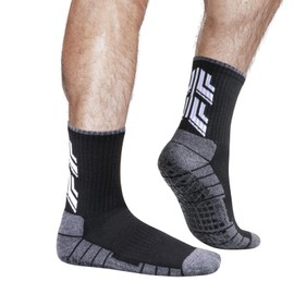 YUEDGE Men's Soccer Grip Socks Non Slip Cushioned Breathable White Crew Basketball Training Athletic Socks for Men Size 9-11, 3 Pairs