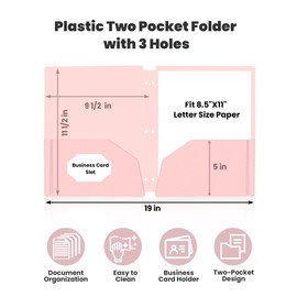 SUNEE 3 Hole Pocket Folders (6 Pack, Pastel Color), Plastic Pocket Folders for 3 Ring Binder, 3-Hole Punched Folders with Pockets, for Kids, Students, Teachers, Office Staff