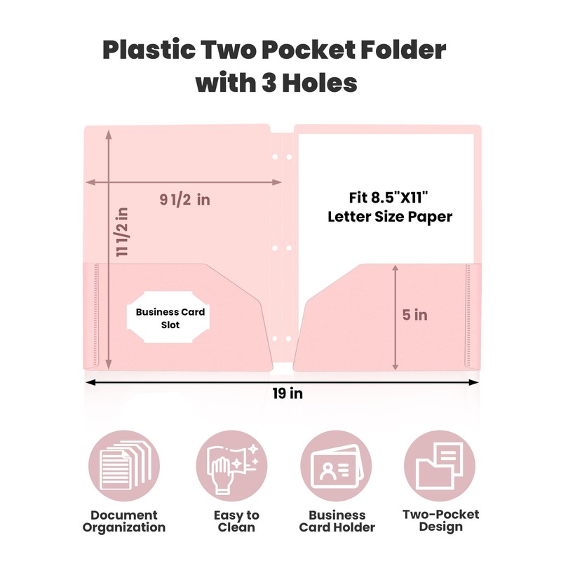 SUNEE 3 Hole Pocket Folders (6 Pack, Pastel Color), Plastic