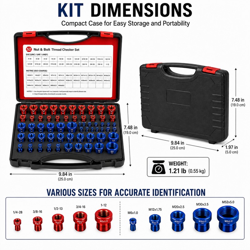 52-Piece Metric & SAE Nut and Bolt Thread Checker Set,