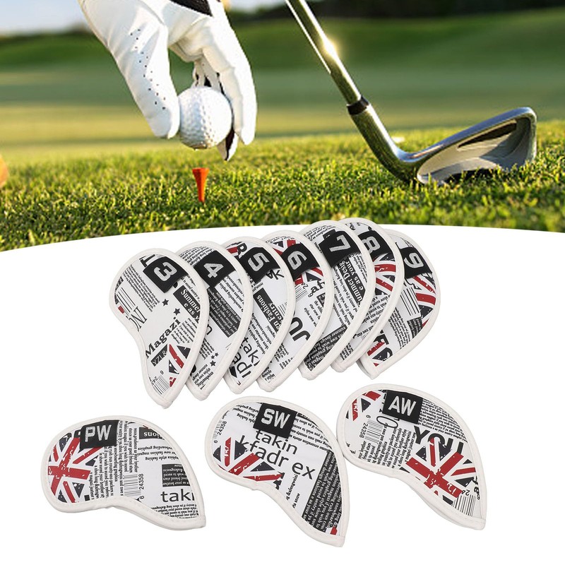 10 Pcs PU Leather Club Protective Iron Headcover, Deluxe Interior