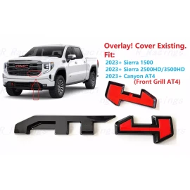 Auto Front Grill Gloss Black Red AT4 OVERLAY Emblem 2023+ Sierra 1500 25003500 Canyon