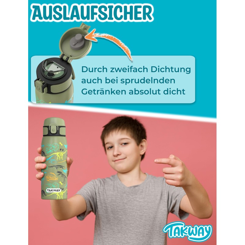 TAKWAY Children's Stainless Steel Drinking Bottle, 550 ml, Leak-Proof, Insulated