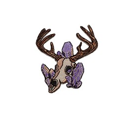 Deer Skull with Crystals - Embroidered Applique Iron-On Patch