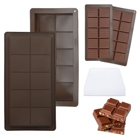 4 Pack Silicone Chocolate Bar Molds with Scraper - 0.79in Deep Extra-Thick Dubai Pistachio Mold for Stuffed Bars, Knafeh, Baking & Candy Making (Large Homemade Chocolate Kit)