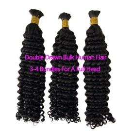 Bulk Hair Double Drawn Human Bundles Spanish Curly Extensions For Boho Knotless Braiding No Weft Water Wave Full End Burmese Bulk Hair Boho Braids for Women 20inch 1Bundle 100g
