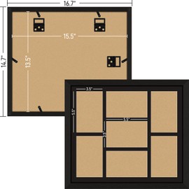 Lacopgr 4"x6" Photo Collage Frame 7 Openings, 13.5"x15.5" Multi Picture Frame Collage Wall Decor, Brushed Black Frame with Black Mat, Solid Pine Wood