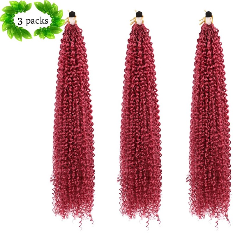 Curly Crochet Hair Extensions Burgundy Passion Twist Braids 24Inch Long