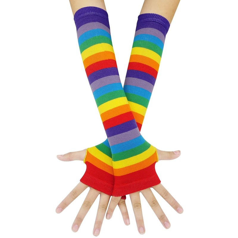 HAPEE Punk Gothic Rock Long Arm Warmer Fingerless Gloves (Glove-Rainbow)