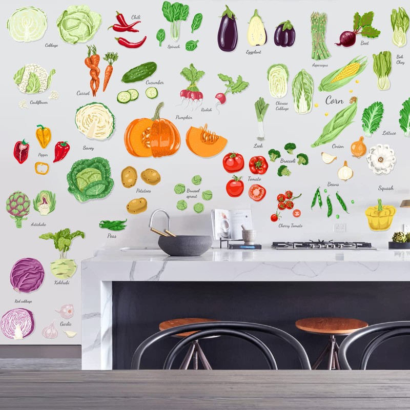 Cartoon Kitchen Vegetable Word Wall Stickers, Removable Onion Pumpkin Fruit