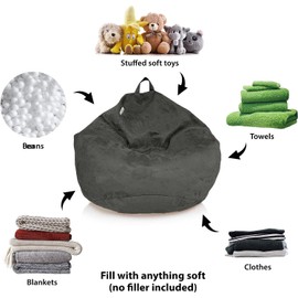 Delmach - Puf de almacenamiento o cubierta de animales de peluche, sin relleno, extragrande, para adultos o niños, doble costura, cierre duradera, microgamuza de alta calidad