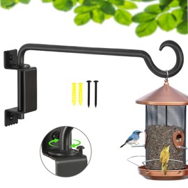 12 Inch Outdoor Hanging Brackets - 360° Swivel Plant Hanger with 12-Directional Adjustable Hook, Rust Resistant Solid Steel Wall Mount for Bird Feeders, Indoor/Outdoor Plants, Garden & Patio