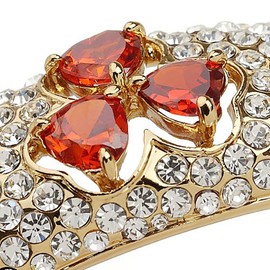 Womens Solid Stylish Round Cuff Bangle, 3 Leaf Heart Clover with Red or Amethyst Swiss Crystal Elements Great Gift Idea for Christmas & Anniversary Under £10 by Janeo Jewels, Limited Stocks