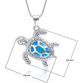LRGKMCWTOB Small Turtle Pendant Statement Necklace Health and Longevity 925 Sterling Silver Created Opal Sea Turtle Pendant Necklace Birthstone Jewelry Adjustable Christmas for Women, Sterling Silver,
