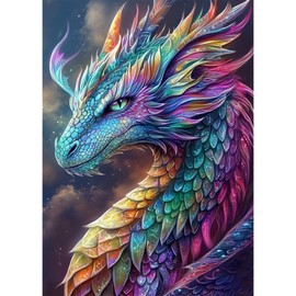 KEYIFA 5D DIY Diamond Painting Kits for Adults, Full Drill Canvas Photo Diamond Art, Colourful Dragon Crystal Art Diamond Painting Craft Kits for Beginners, Home Wall Decor 30x40CM