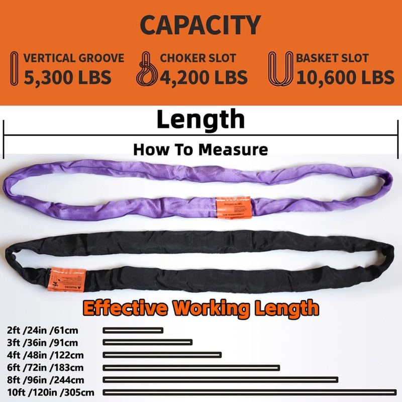 Black Spanset Endless 8 Feet Round Sling Heavy Duty Polyester