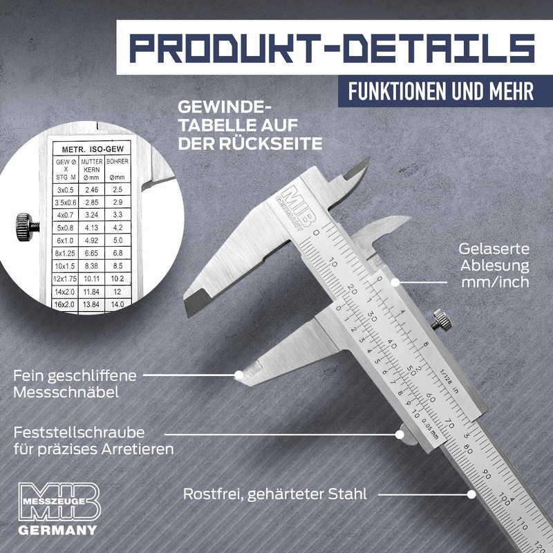 MIB Vernier Caliper with Locking Screw DIN 862 200 mm