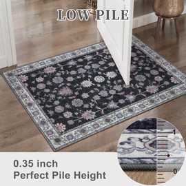 Tangsoo Washable Runner Rug for Hallway Non Slip, 2x6 Boho Floral Vintage Carpet Runner Rugs for Entryway, Floor Low Pile Runners for Kitchen Bathroom Laundry Bedroom Alfombra Black Red Farmhouse