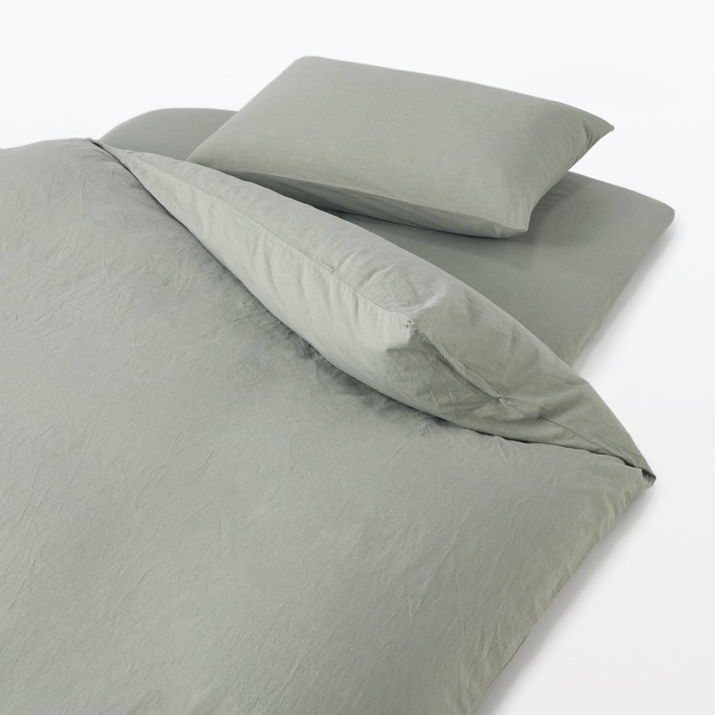MUJI 84232831 Washed Futon Sheets, S, Shallow Fitted Sheet, Green