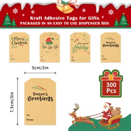 jijAcraft 300Pcs Christmas Gift Stickers, 3x2 inch Christmas Name Tag Labels, Merry Christmas Stickers Roll, Kraft Xmas Stickers, Winter Holiday Stickers for Gift Wrapping, Gift Tags, Envelopes