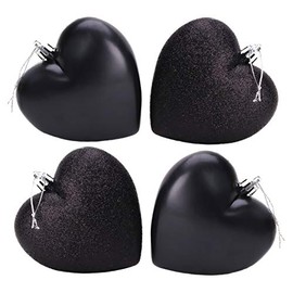 Christmas ConceptsÂ® 4-100mm Heart Shaped Baubles - Matte & Glitter Design - Christmas Decoration (Black)