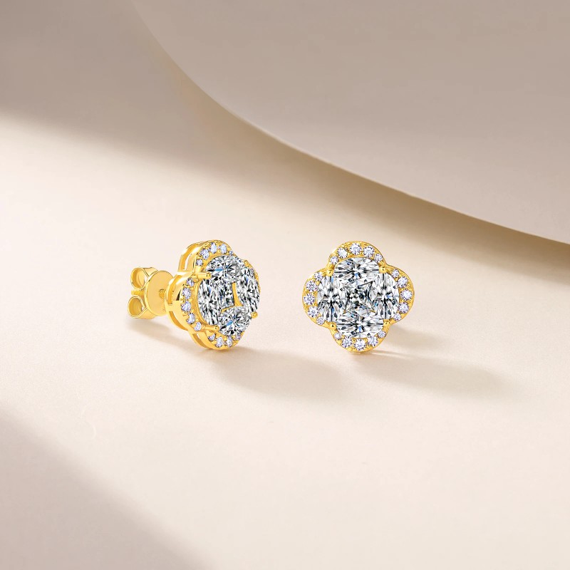 3.6 CTW S925 Sterling Silver Four Leaf Clover Moissanite Stud