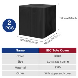 Zhehao IBC Tote Cover Water Tank Protection Cover Zipper 210D Heavy Waterproof Sunscreen Material Outdoor Garden Water Tank Cover (2, 275 Gallon)