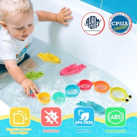 Toddlers Bath Toys for Kids Ages 1-3, 11 PCS Mold Free Bathtub Toys for Baby 12-18Months, Brightly Coloured Stacking Cups Water Table Toys for Kids 6-12 Months, Gifts for Boys and Girls