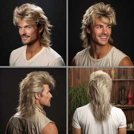 Leuik Adult Funny Wigs for Men|Pop Rock Wig|Joe Dirt Wig for 70s|80s Wig (Blonde)