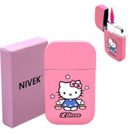 NIVEK Kitty Cat Lighter Y2k 12 Consetellations Horoscope Astrology Zodiac Birth Signs Pretty Pink Flame Kawaii Collectable Japanese Cool Accesories (Libra)