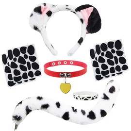 Dalmatian Costume Set with Dalmation Ears Headband Dalmatian Tail Choker Felt Stickers for Dalmation Party Dress Up