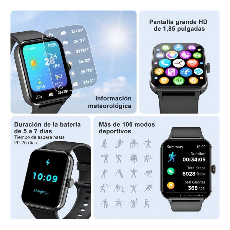 Smartwatch FeipuQu FPR50 Negro 1.85" Resistente al Agua IP68 con