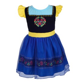 Lito Angels Princess Tulle Dress Up Costume for Kids Girls, Cotton Outfit Casual Wear, Age 4-5 Years, Blue 144