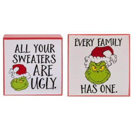 Unbranded AGD Christmas Decor - Whimsy Green Monster Wood Gift Box Signs 2pc