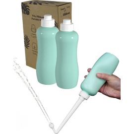 Hibbent 2 Pack Portable Bidet Sprayer, Travel Bidet with Handheld Bidet Bottle for Personal Hygiene Care, Personal Cleansing Use, Extended Nozzle, 17oz(500ml) Bathroom Toilet Bidet Spray, Green