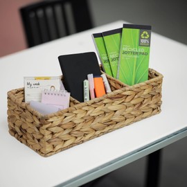 ORDELITE Water Hyacinth Basket for Toilet Paper, Wicker Baskets for Storage Bathroom Counter, Storage Basket With 3 Compartments, Restroom Bathroom Baskets Tray Vanity Organizer (Water Hyacinth)