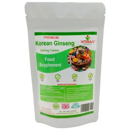 Korean Ginseng Pure Extract Tablets - Premium Korean Ginseng x60 Potent Pills with Natural adaptogenic, Well-Being & Vitality Properties.
