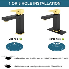 Midanya Bathroom Sink Faucet 1 Hole Single Handle Deck Mount Lavatory Mixer Tap Include Cover Plate One Lever Stainless Steel SUS304 Commercial,Matte Black and Polished Gold Handle with Pop Up Drain