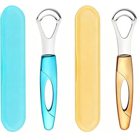 Limpiador de Lengua Acero Inoxidable 2 Piezas - Raspador de Lengua, Kit de Limpieza Bucal para Limpiador,Cepillo de Lengua con Estuche de Transporte