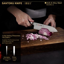 kanngou 7 inch Santoku Knife Japanese Chef Knife, Vegetable Chopping knife with Full Tang Pakkawood Handle, Japanese knife with Alloy Steel AUS-8, Premium Gift Box for Mom, Wife, Mother