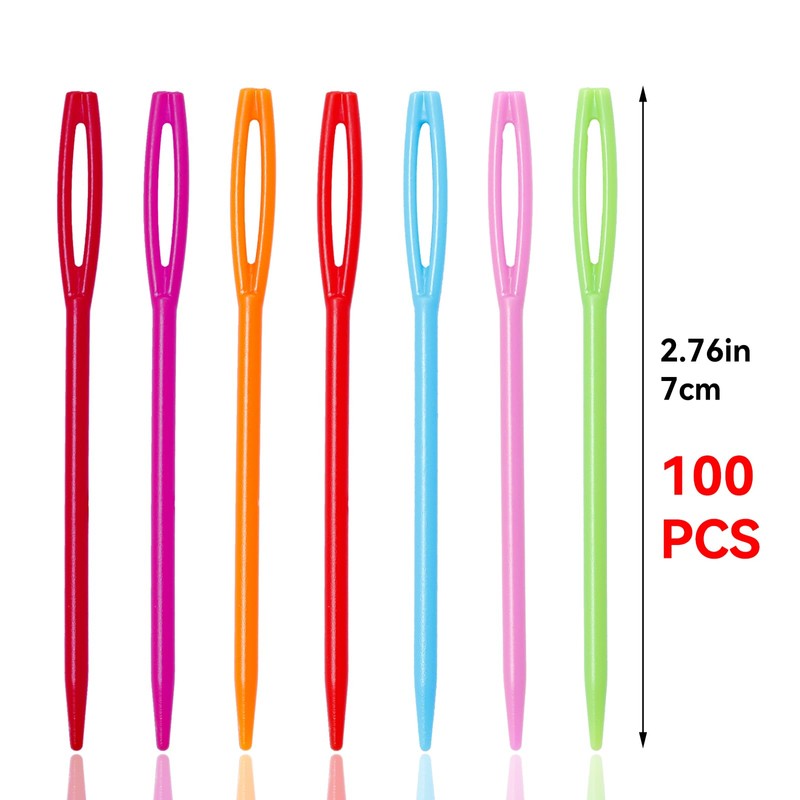 100 Pcs Large Eye Plastic Needles, 2.7inch/7cm Learning Needles, Yarn