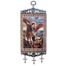 Needzo Archangel Michael Tapestry Icon Banner with Crosses, Wall & Door Decoration, 9 3/4" x3 7/8"