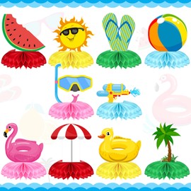 10 Piezas Centros de Mesa de Panal para Piscina de Verano Decoraciones de Mesa de Papel para Fiesta de Cumpleaños Temáticos de Playa Hawaii Accesorios para Fotos Barbacoa