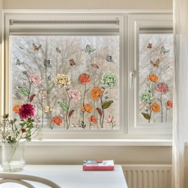 JarThenaAMCS 9 Sheets Boho Floral Window Clings Spring Wildflower Butterfly Window Stickers Summer Fall Double-Sided Glass Decals for School Classroom Home Office Party Decoration,7.9 x 11.8 Inch