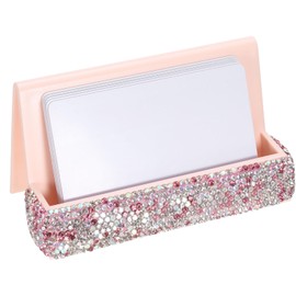 uxcell Business Card Holder for Desk, Plastic Single Side Business Name Card Organizer Desktop Card Rack Display Stand for Office Exhibition Meeting Home, Pink