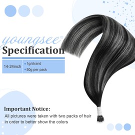 YoungSee Nano Hair Extensions Silver Real Hair Nano Bead Human Hair Extensions Ombre Black to Silver Nano Rings Hair Extensions Double Drawn Nano Tip Extensions Black Ombre for Women 1g/s 50g 22inch