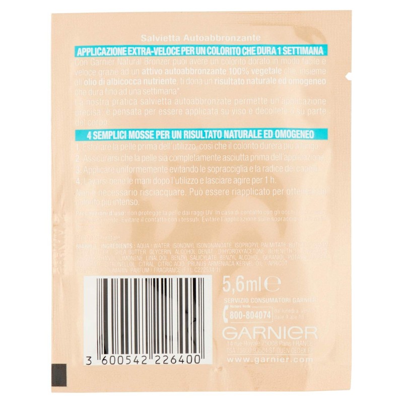 Garnier Natural Bronzer Self Tanning Cloth Apricot Oil Nourishing 5.6ml