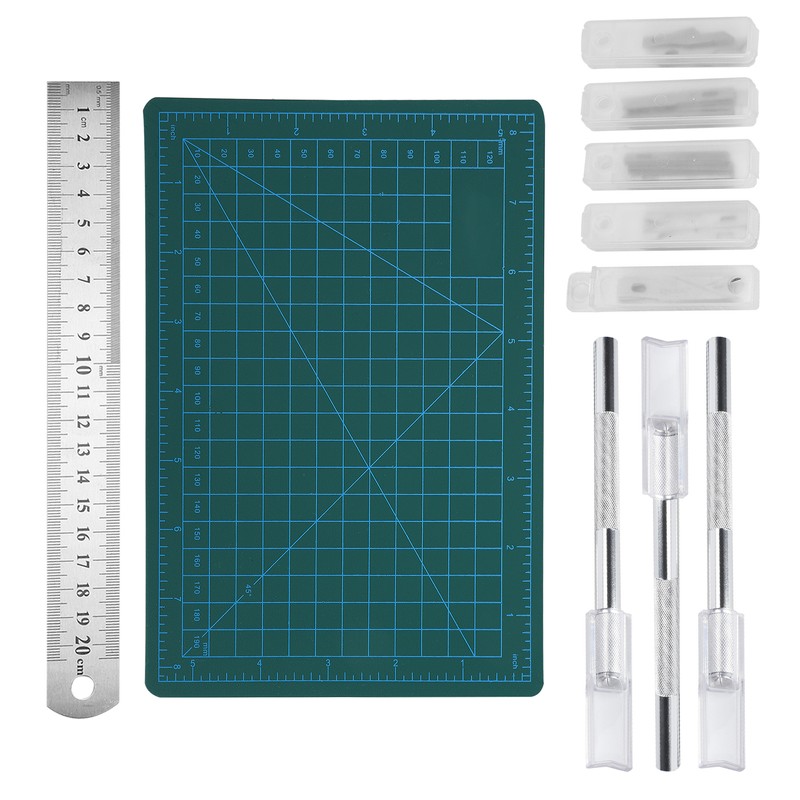 Carving Hobby Knife Kit Cutting Mat Handle Blades Ruler Art