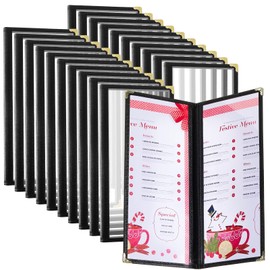 Ziliny 20 Pcs 4.5 x 11 Inches Transparent Restaurant Menu Holders Clear Menu Covers with Metal Corners Black Folder Menu Book Menu Sleeves for Wine Drinks Coffee Bars Restaurant (2 Page 4 View)